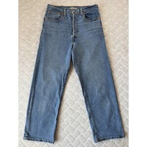 Levis Ribcage Straight Ankle Jeans Womens 30 Blue High Rise Stretch Denim